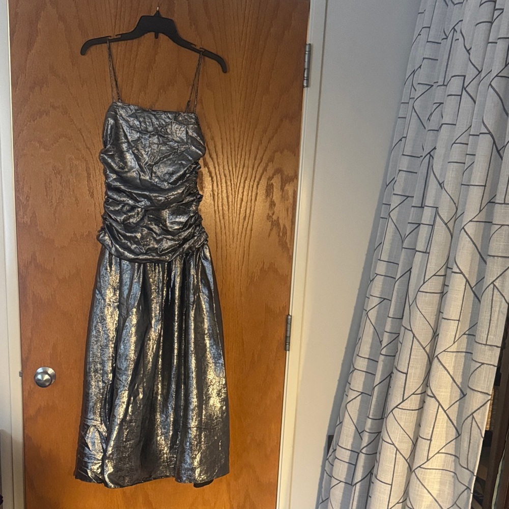 NWT Anthropologie La Maise Studio Ruched Drop-Waist Foil Midi Dress